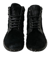 Load image into Gallery viewer, Dolce &amp; Gabbana Black Pony Style Leather Mid Calf Boots Shoes
