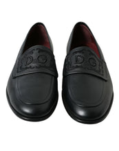 Load image into Gallery viewer, Dolce &amp; Gabbana Black Leather Logo Embroidery Loafers Dress Shoes
