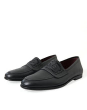 Load image into Gallery viewer, Dolce &amp; Gabbana Black Leather Logo Embroidery Loafers Dress Shoes
