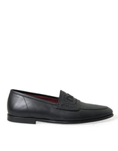 Load image into Gallery viewer, Dolce &amp; Gabbana Black Leather Logo Embroidery Loafers Dress Shoes
