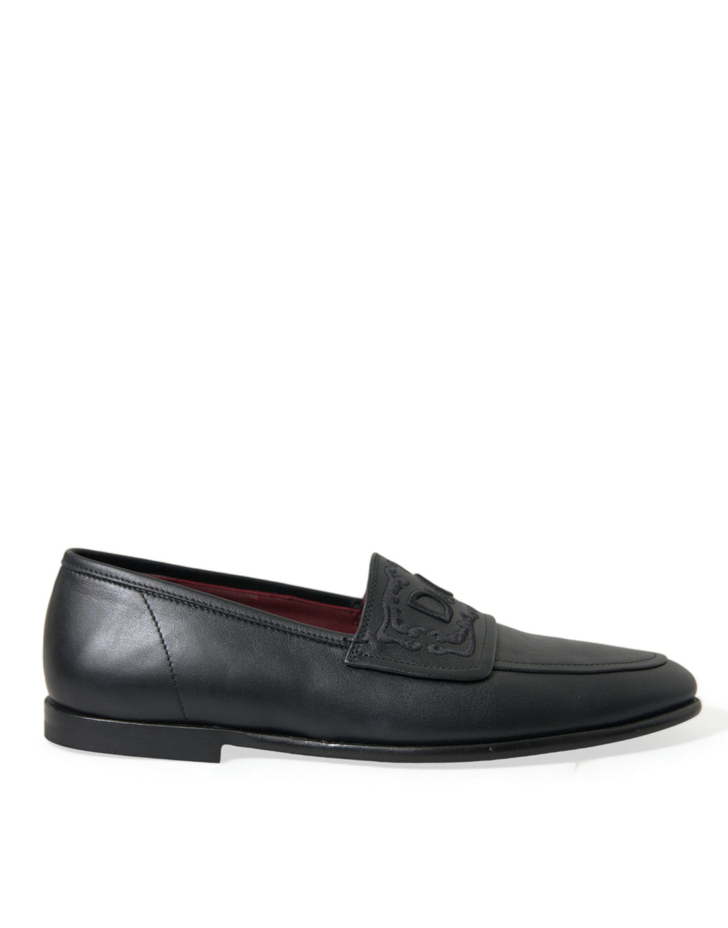 Dolce & Gabbana Black Leather Logo Embroidery Loafers Dress Shoes