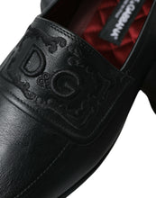 Load image into Gallery viewer, Dolce &amp; Gabbana Black Leather Logo Embroidery Loafers Dress Shoes
