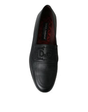 Load image into Gallery viewer, Dolce &amp; Gabbana Black Leather Logo Embroidery Loafers Dress Shoes
