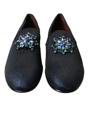 Load image into Gallery viewer, Dolce &amp; Gabbana Blue Jacquard Lurex Crystal Loafer Dress Shoes
