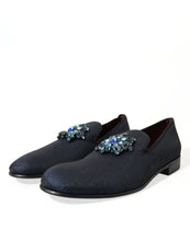 Load image into Gallery viewer, Dolce &amp; Gabbana Blue Jacquard Lurex Crystal Loafer Dress Shoes
