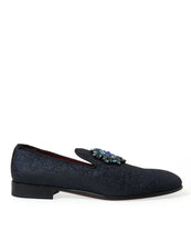 Load image into Gallery viewer, Dolce &amp; Gabbana Blue Jacquard Lurex Crystal Loafer Dress Shoes
