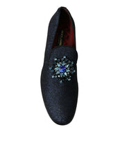 Load image into Gallery viewer, Dolce &amp; Gabbana Blue Jacquard Lurex Crystal Loafer Dress Shoes
