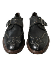 Load image into Gallery viewer, Dolce &amp; Gabbana Black Leather Monk Strap Studded Dress Shoes
