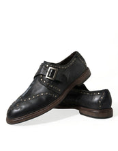 Load image into Gallery viewer, Dolce &amp; Gabbana Black Leather Monk Strap Studded Dress Shoes
