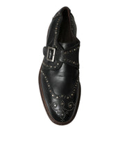 Load image into Gallery viewer, Dolce &amp; Gabbana Black Leather Monk Strap Studded Dress Shoes
