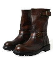 Load image into Gallery viewer, Dolce &amp; Gabbana Brown Leather Mid Calf Biker Boots Shoes
