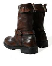 Load image into Gallery viewer, Dolce &amp; Gabbana Brown Leather Mid Calf Biker Boots Shoes
