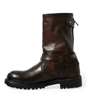 Load image into Gallery viewer, Dolce &amp; Gabbana Brown Leather Mid Calf Biker Boots Shoes
