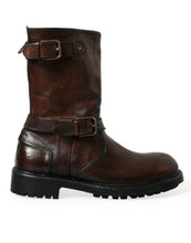 Load image into Gallery viewer, Dolce &amp; Gabbana Brown Leather Mid Calf Biker Boots Shoes
