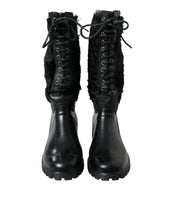 Load image into Gallery viewer, Dolce &amp; Gabbana Black Rubber Lace Up Shearling Rain Boots Shoes
