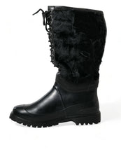 Load image into Gallery viewer, Dolce &amp; Gabbana Black Rubber Lace Up Shearling Rain Boots Shoes
