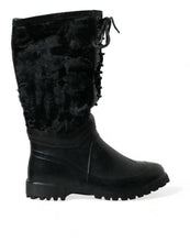 Load image into Gallery viewer, Dolce &amp; Gabbana Black Rubber Lace Up Shearling Rain Boots Shoes
