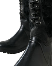 Load image into Gallery viewer, Dolce &amp; Gabbana Black Rubber Lace Up Shearling Rain Boots Shoes
