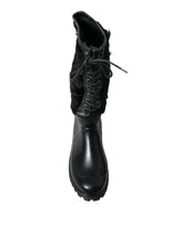 Load image into Gallery viewer, Dolce &amp; Gabbana Black Rubber Lace Up Shearling Rain Boots Shoes
