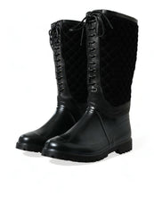 Load image into Gallery viewer, Dolce &amp; Gabbana Black Chioggia Rubber Suede Rain Boots Shoes
