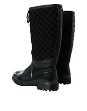 Load image into Gallery viewer, Dolce &amp; Gabbana Black Chioggia Rubber Suede Rain Boots Shoes
