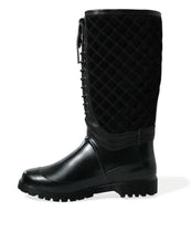 Load image into Gallery viewer, Dolce &amp; Gabbana Black Chioggia Rubber Suede Rain Boots Shoes
