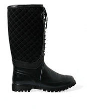 Load image into Gallery viewer, Dolce &amp; Gabbana Black Chioggia Rubber Suede Rain Boots Shoes
