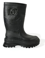 Load image into Gallery viewer, Dolce &amp; Gabbana Black Embossed Metallic Rubber Boots Shoes
