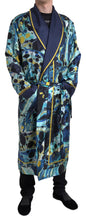 Load image into Gallery viewer, Dolce &amp; Gabbana Marble Blue Silk Long Robe Luxury Sleepwear
