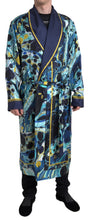 Load image into Gallery viewer, Dolce &amp; Gabbana Marble Blue Silk Long Robe Luxury Sleepwear
