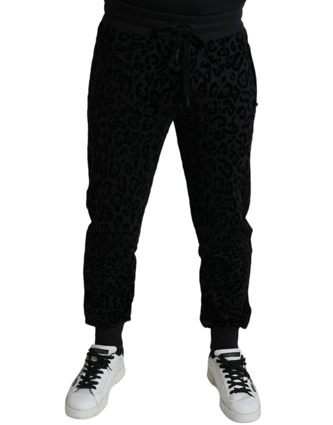 Dolce & Gabbana Black Leopard Cotton Slim Fit Jogger Pants