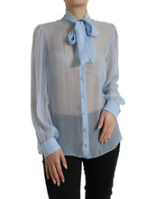 Load image into Gallery viewer, Dolce &amp; Gabbana Blue Long Sleeves Ascot Collar Blouse Top
