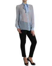 Load image into Gallery viewer, Dolce &amp; Gabbana Blue Long Sleeves Ascot Collar Blouse Top
