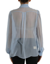 Load image into Gallery viewer, Dolce &amp; Gabbana Blue Long Sleeves Ascot Collar Blouse Top
