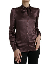 Load image into Gallery viewer, Dolce &amp; Gabbana Brown Silk Ascot Collar Long Sleeve Blouse Top
