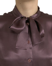 Load image into Gallery viewer, Dolce &amp; Gabbana Brown Silk Ascot Collar Long Sleeve Blouse Top
