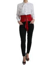 Load image into Gallery viewer, Dolce &amp; Gabbana Red Silk Belt Waist Lace Up Strap Corset
