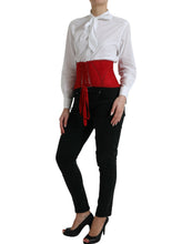 Load image into Gallery viewer, Dolce &amp; Gabbana Red Silk Belt Waist Lace Up Strap Corset
