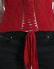 Load image into Gallery viewer, Dolce &amp; Gabbana Red Silk Belt Waist Lace Up Strap Corset
