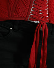 Load image into Gallery viewer, Dolce &amp; Gabbana Red Silk Belt Waist Lace Up Strap Corset
