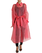 Load image into Gallery viewer, Dolce &amp; Gabbana Pink Silk See Through Belted Long Coat Jacket
