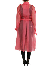 Load image into Gallery viewer, Dolce &amp; Gabbana Pink Silk See Through Belted Long Coat Jacket
