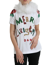 Load image into Gallery viewer, Dolce &amp; Gabbana White Cotton Christmas Sequin Fur T-shirt
