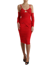 Load image into Gallery viewer, Dolce &amp; Gabbana Red Nylon Stretch Cut Out Midi Dress
