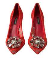 Load image into Gallery viewer, Dolce &amp; Gabbana Exquisite Crystal-Embellished Red Lace Heels
