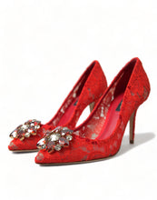 Load image into Gallery viewer, Dolce &amp; Gabbana Exquisite Crystal-Embellished Red Lace Heels
