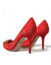 Load image into Gallery viewer, Dolce &amp; Gabbana Exquisite Crystal-Embellished Red Lace Heels
