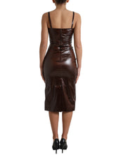 Load image into Gallery viewer, Dolce &amp; Gabbana Brown Shiny Silk Sheath Sleeveless Bodycon Midi Dress

