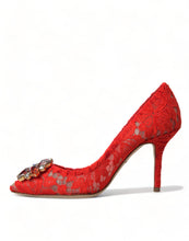 Load image into Gallery viewer, Dolce &amp; Gabbana Exquisite Crystal-Embellished Red Lace Heels
