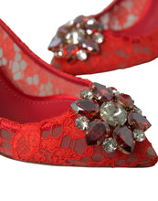 Load image into Gallery viewer, Dolce &amp; Gabbana Exquisite Crystal-Embellished Red Lace Heels
